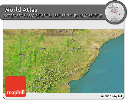 Satellite 3D Map of the Area around 34° 10' 16" S, 136° 4' 29" E
