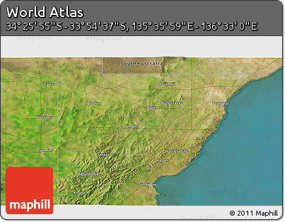 Satellite 3D Map of the Area around 34° 10' 16" S, 136° 4' 29" E
