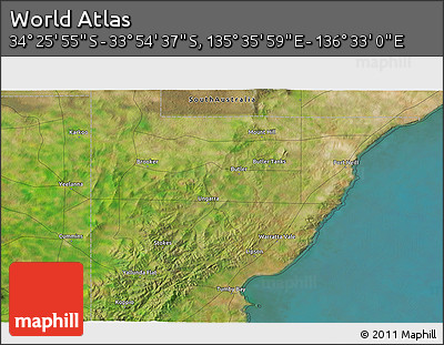 Satellite 3D Map of the Area around 34° 10' 16" S, 136° 4' 29" E