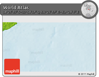 Physical 3D Map of the Area around 34° 10' 16" S, 136° 55' 30" E
