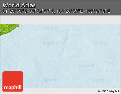 Physical 3D Map of the Area around 34° 10' 16" S, 136° 55' 30" E
