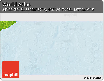 Physical 3D Map of the Area around 34° 10' 16" S, 136° 55' 30" E