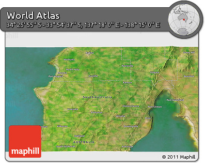 Satellite 3D Map of the Area around 34° 10' 16" S, 137° 46' 30" E