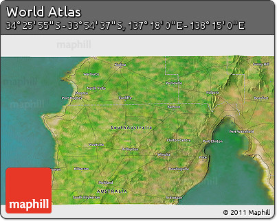 Satellite 3D Map of the Area around 34° 10' 16" S, 137° 46' 30" E
