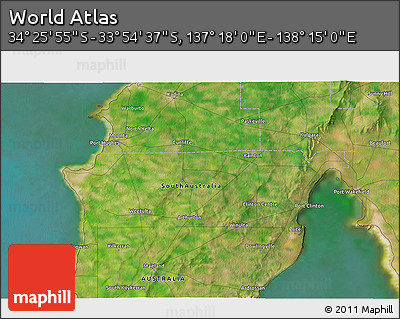 Satellite 3D Map of the Area around 34° 10' 16" S, 137° 46' 30" E