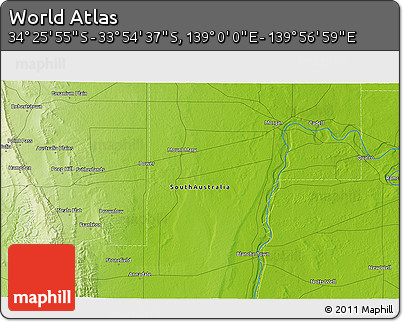 Physical 3D Map of the Area around 34° 10' 16" S, 139° 28' 29" E
