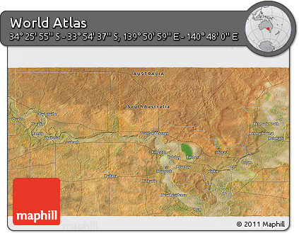 Satellite 3D Map of the Area around 34° 10' 16" S, 140° 19' 29" E