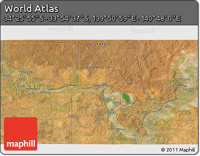 Satellite 3D Map of the Area around 34° 10' 16" S, 140° 19' 29" E