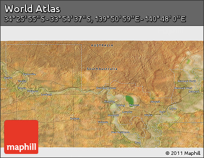 Satellite 3D Map of the Area around 34° 10' 16" S, 140° 19' 29" E