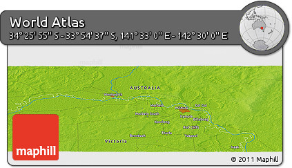 Physical Panoramic Map of the Area around 34° 10' 16" S, 142° 1' 30" E