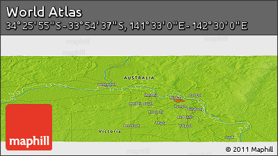 Physical Panoramic Map of the Area around 34° 10' 16" S, 142° 1' 30" E