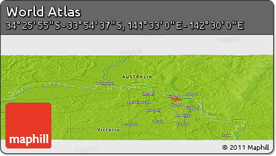Physical Panoramic Map of the Area around 34° 10' 16" S, 142° 1' 30" E