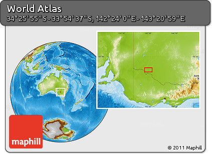 Physical Location Map of the Area around 34° 10' 16" S, 142° 52' 30" E