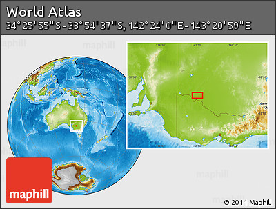 Physical Location Map of the Area around 34° 10' 16" S, 142° 52' 30" E