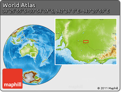 Physical Location Map of the Area around 34° 10' 16" S, 142° 52' 30" E