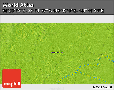 Physical 3D Map of the Area around 34° 10' 16" S, 143° 43' 29" E