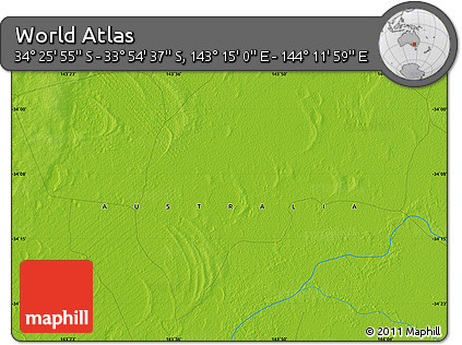 Physical Map of the Area around 34° 10' 16" S, 143° 43' 29" E