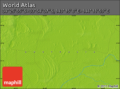 Physical Map of the Area around 34° 10' 16" S, 143° 43' 29" E