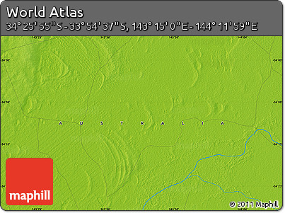 Physical Map of the Area around 34° 10' 16" S, 143° 43' 29" E
