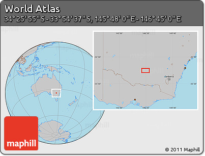 Gray Location Map of the Area around 34° 10' 16" S, 146° 16' 30" E