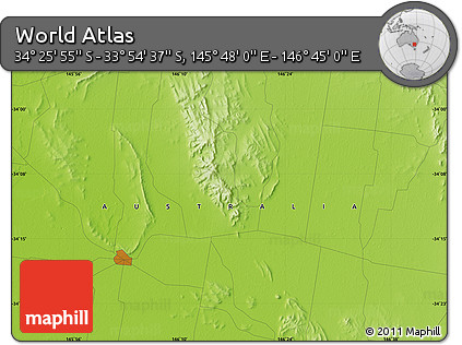 Physical Map of the Area around 34° 10' 16" S, 146° 16' 30" E