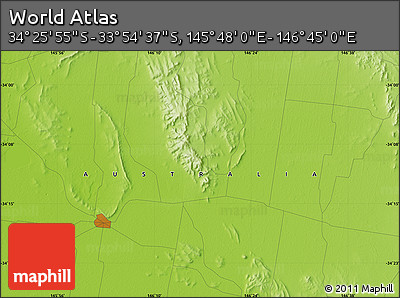 Physical Map of the Area around 34° 10' 16" S, 146° 16' 30" E