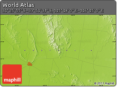 Physical Map of the Area around 34° 10' 16" S, 146° 16' 30" E