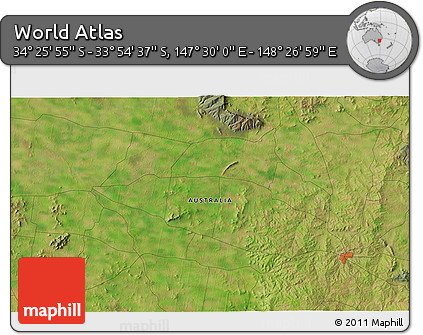 Satellite 3D Map of the Area around 34° 10' 16" S, 147° 58' 29" E
