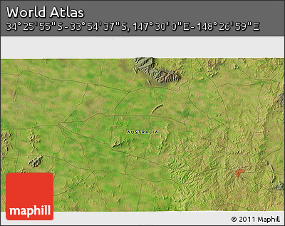 Satellite 3D Map of the Area around 34° 10' 16" S, 147° 58' 29" E