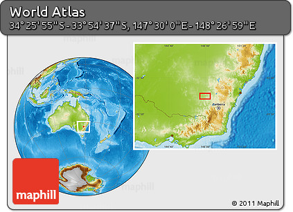 Physical Location Map of the Area around 34° 10' 16" S, 147° 58' 29" E