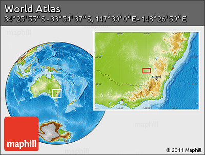 Physical Location Map of the Area around 34° 10' 16" S, 147° 58' 29" E