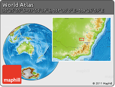Physical Location Map of the Area around 34° 10' 16" S, 147° 58' 29" E