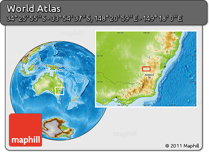 Physical Location Map of the Area around 34° 10' 16" S, 148° 49' 29" E