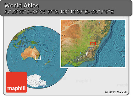 Satellite Location Map of the Area around 34° 10' 16" S, 149° 40' 30" E