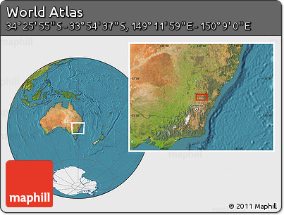 Satellite Location Map of the Area around 34° 10' 16" S, 149° 40' 30" E