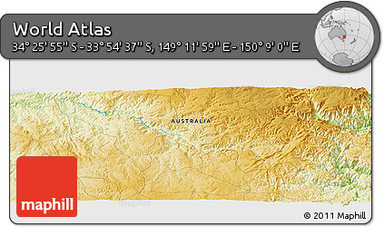 Physical Panoramic Map of the Area around 34° 10' 16" S, 149° 40' 30" E