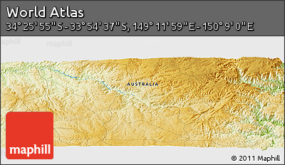 Physical Panoramic Map of the Area around 34° 10' 16" S, 149° 40' 30" E