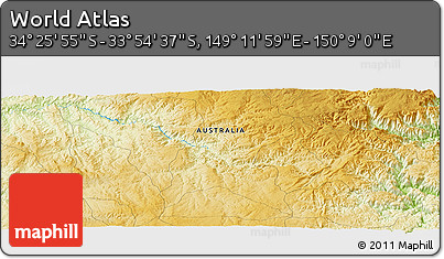 Physical Panoramic Map of the Area around 34° 10' 16" S, 149° 40' 30" E