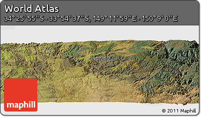 Satellite Panoramic Map of the Area around 34° 10' 16" S, 149° 40' 30" E