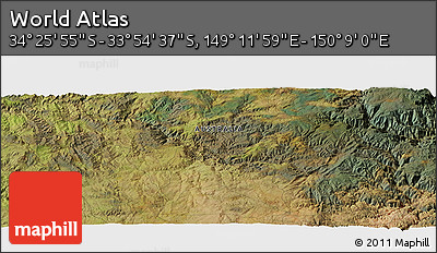 Satellite Panoramic Map of the Area around 34° 10' 16" S, 149° 40' 30" E