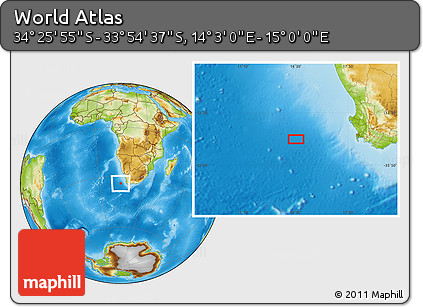 Physical Location Map of the Area around 34° 10' 16" S, 14° 31' 30" E