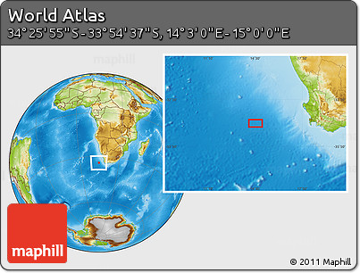 Physical Location Map of the Area around 34° 10' 16" S, 14° 31' 30" E