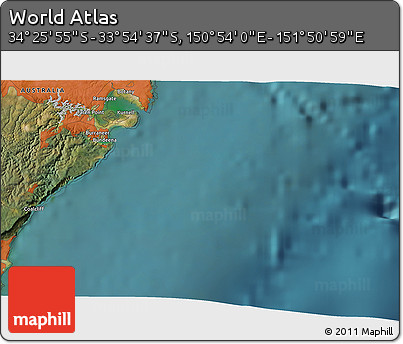 Satellite 3D Map of the Area around 34° 10' 16" S, 151° 22' 30" E