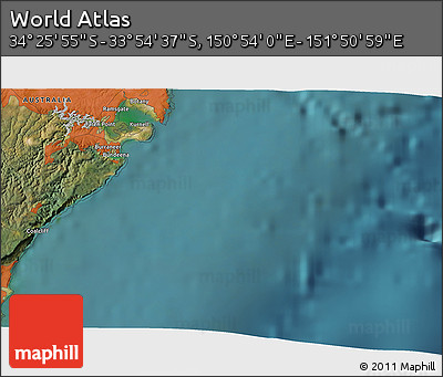 Satellite 3D Map of the Area around 34° 10' 16" S, 151° 22' 30" E