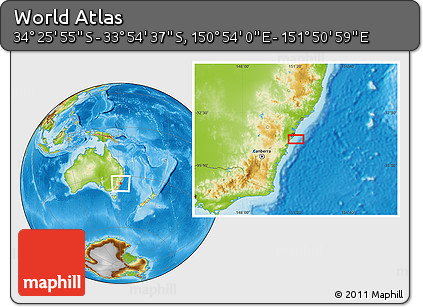 Physical Location Map of the Area around 34° 10' 16" S, 151° 22' 30" E