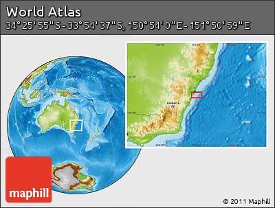Physical Location Map of the Area around 34° 10' 16" S, 151° 22' 30" E