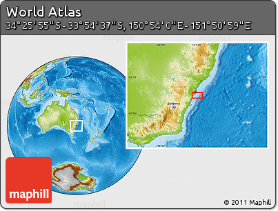 Physical Location Map of the Area around 34° 10' 16" S, 151° 22' 30" E