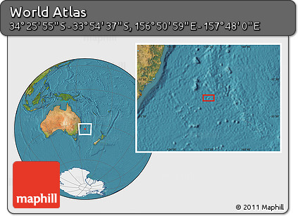 Satellite Location Map of the Area around 34° 10' 16" S, 157° 19' 29" E