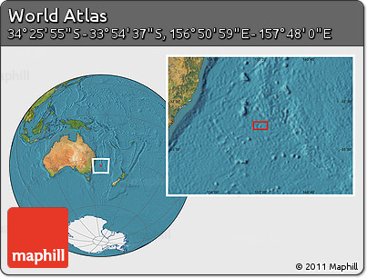 Satellite Location Map of the Area around 34° 10' 16" S, 157° 19' 29" E