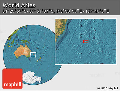 Satellite Location Map of the Area around 34° 10' 16" S, 157° 19' 29" E